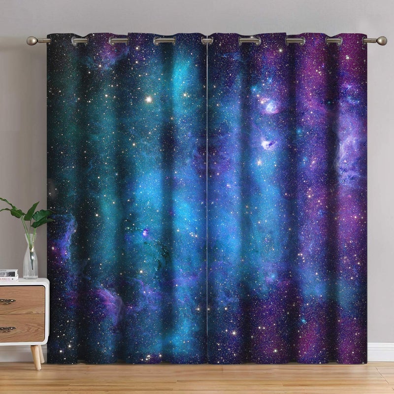 Jekeno Galaxy Blackout Curtains Outer Space Nebula Universe Starry Sky Stars Decor for Home Bedroom Living Room Grommet Window Drapes 2 Panel Set, 52"x84" - Image 1
